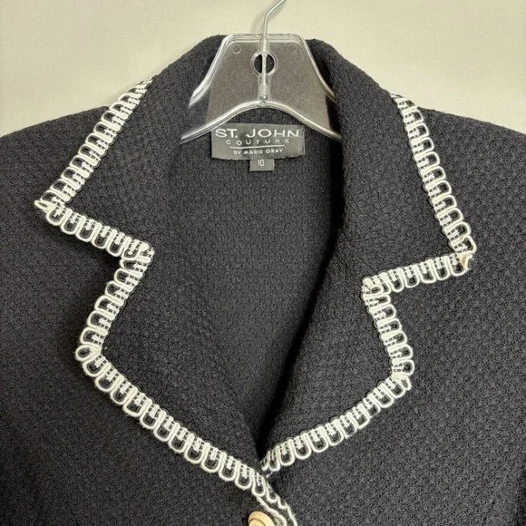 Vintage St John Couture Santana Knit Jacket M Black Ivory Trim Button Blazer - Picture 5 of 12